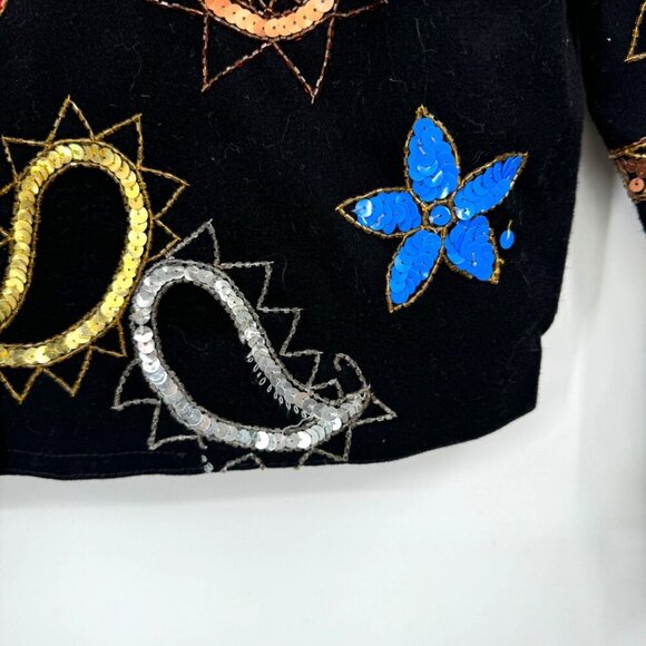 MODI DENIM VINTAGE ART TO WEAR JACKET Woman’s Medium sequin bling extra fancy - Picture 4 of 14